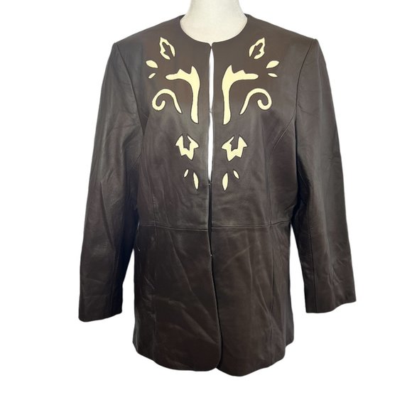 Pamela McCoy Jackets & Blazers - Pamela McCoy Western Brown Leather Jacket with Cream Leather Accents Siz…